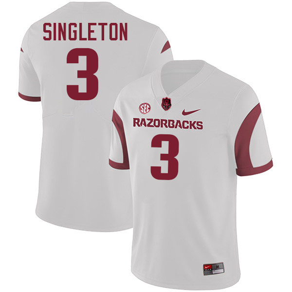 Malachi Singleton Arkansas Jersey,Arkansas Razorbacks #3 Malachi Singleton Jersey Youth-White